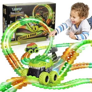 Pista de coche brillante para niños niños juguetes, juguetes de pista de carreras de dinosaurios, 18 pies / 225 piezas... - Imagen 1 de 7