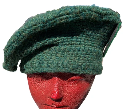 Handmade Crocheted Unisex Green Adjustable Beret - Image 1 of 4