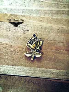 Rose Charm Antiqued Bronze Flower Pendant Floral Jewelry Making Garden Single - Picture 1 of 2