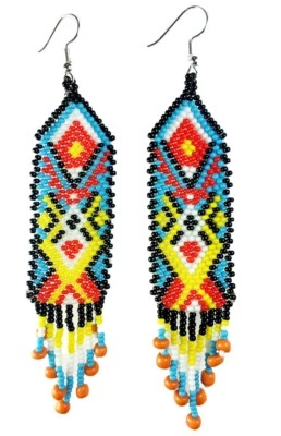 Native style Handmade beaded Multi-Color Chandelier Hook earrings E54/32 - Image 1 of 3