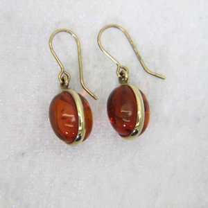 9ct Gold Natural Amber Drop Earrings - Picture 1 of 5