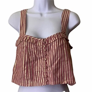 Tularosa x Revolve Crop Top Women's Sz XXS Striped Golden Red Lined Square Neck - Picture 1 of 10