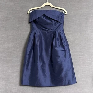 J Crew Dress 4 Blue Strapless Silk Pleated Formal Cocktail Party Wedding Classic - Picture 1 of 10