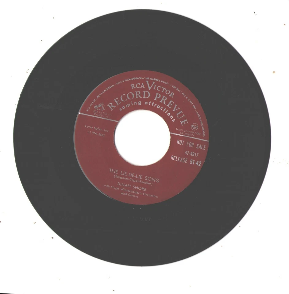 DINAH SHORE--7'-PROMO 45-(THE LIE-DE-LIE SONG/OH HOW I NEED U JOE)---EX - Image 1 of 1