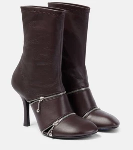 BURBERRY Peep leather ankle boots Zipper Heels New 38 Plum Dark Purple $1650 - Picture 1 of 6