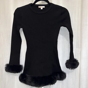 Gb Girls Black Ribbed Dress With Fur Trim Size 7 - Picture 1 of 7