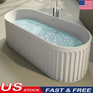 67"Freestanding Solid Surface Resin Bathtub Overflow,Pop-up Drain cUPC Certified - Picture 1 of 11
