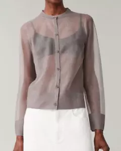 COS maglione cardigan manica lunga trasparente argento elegante stile classico - Foto 1 di 9