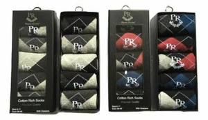 Men's Pierre Roche Argyle Diamond Golf 5 Pairs Cotton Rich Socks Gift Box - Picture 1 of 5