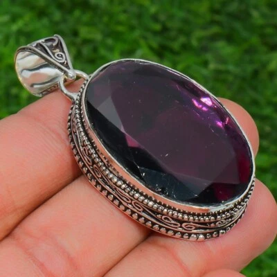 African Amethyst Gemstone Handmade 925 Sterling Silver Oval Cut Jewelry Pendant - Image 1 of 4