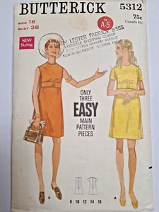 Dress Sheath Slim Belted 16 Butterick 5312 Sewing Pattern VTG Easy High Waist - Picture 1 of 7