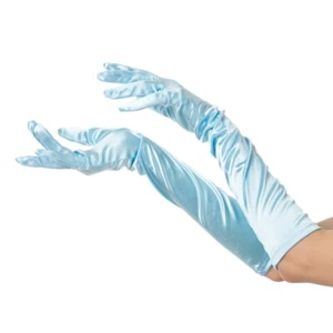 Baby Blue Long Gloves Satin Elegant Fancy Dress Halloween Costume Party 1920s - Picture 1 of 1