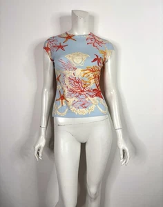 Vintage Versace SS2005 Blue Coral Medusa Print Top IT40 - Bild 1 von 9