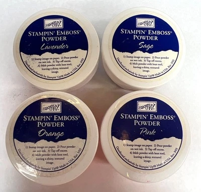 Stampin Up! Emboss Powder Set Of 4 Colors Lavender Sage Orange Pink Full - Image 1 of 3