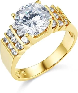 4.25 Ct Round Cut Created Diamond Real Solid 14K Yellow Gold Engagement Ring - Picture 1 of 4