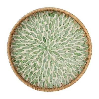 Decorative Coffee Table Trays for Home Decor, Round Rattan 11.8" Green Leaf - Image 1 of 4