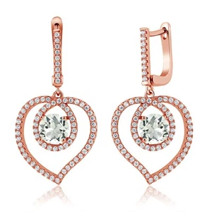 4.00 Ct Round Green Prasiolite 18K Rose Gold Plated Silver Earrings - Picture 1 of 2