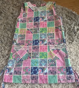 Lilly Pulitzer girl's Shift 7 pink Blue green sleveless dress Monkeys Patches - Picture 1 of 7