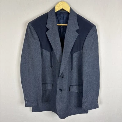 Chaqueta Blazer Circle S Dallas Azul Gris Western Yugo Hombres 44 Abrigo Deportivo Vaquero Foto 1 de 4