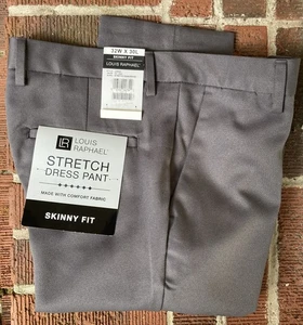 NWT LOUIS RAPHAEL MEN'S GRAY STRETCH GABERDINE DRESS PANTS SKINNY FIT 32 x 30 - Picture 1 of 6
