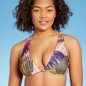 Women's swim strappy tie back Bikini Top - Shade & Shore Purple Palm Print S - Picture 1 of 6