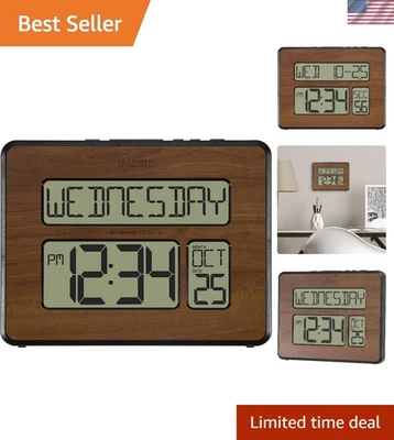 Atomic Large Digital Calendar Clock, Walnut Finish - Image 1 of 4