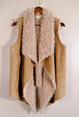 Taylor & Sage Womens Faux Fur Lined Suede Vest Size L Brown Boho Western Layers - Image 1 of 4