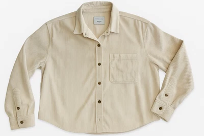 Женская повседневная рубашка на пуговицах American Eagle средний размер кремовый вельвет A201 - Изображение 1 из 4