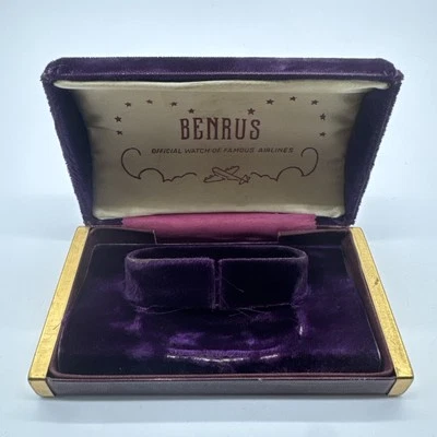 1940s BENRUS Velvet Wood Presentation WATCH BOX Official Watch Famous Airlines - Image 1 of 4