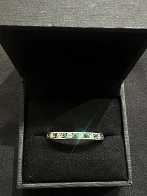 Platinum Diamond Emerald Eternity Band Ring 1ctw Channel Set Fine Jewelry 8.5 - Image 1 of 4