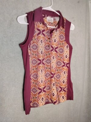 EP Pro Tour Tech Polo Shirt Golf Womens Size S Pink Orange Geometric Sleeveless - Image 1 of 4