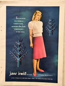 1947 Women's Jane Irwill pink holiday wool and angora sweater vintage fashion ad - Picture 1 of 1