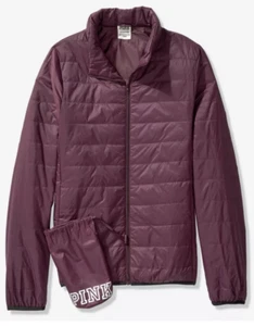VICTORIA'S SECRET PINK PACKABLE PUFFER JACKET LUSCIOUS PLUM MEDIUM NEW M MAROON - Picture 1 of 3