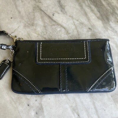 Coach патент темно-синий кошелек с ремешком/бумажник винтажный - Изображение 1 из 4