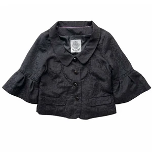 BB Dakota Jacket Large Black Jacquard Peter Pan Collar Angel Sleeve Cottagecore - Picture 1 of 11