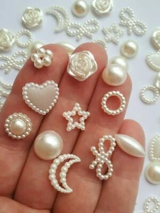 60 Kunststoff Acryl Imitation Perle Blume flache Rückseite Cabochons cremig weiß beige - Bild 1 von 2