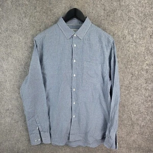 SABA Shirt Mens Medium Blue Check Button Up Long Sleeve Linen 12441 - Picture 1 of 11