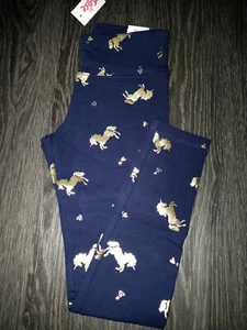 Girls justice full length legging size 12 new navy w/gold Unicorns  - Picture 1 of 2