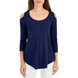 JM Collection Cold Shoulder Top Casual Comfy Knit 3/4 Sleeve Blue Size XXL NWT - Picture 1 of 6