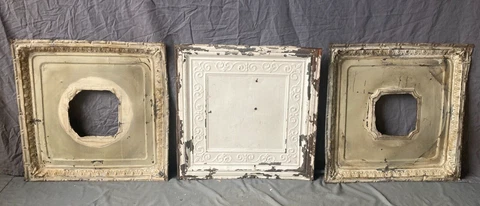 Lot of 3 Antique Tin Ceiling  2' x 2' Shabby Tile 24" SQ Chic VTG Crafts 69-23A Cover