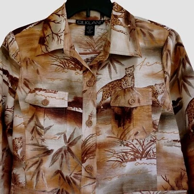 Camisa Silkland Safari Abotonada 4 Bolsillos Seda Cuello Manga Larga Mujer Talla M Foto 1 de 4