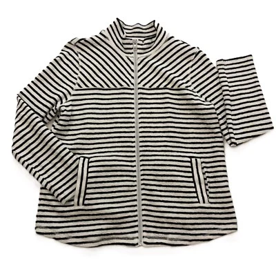 Ruby Rd. Sweatshirt Jacket Striped Full Zip Mock Neck Size M Petite Cotton blend - Image 1 of 4