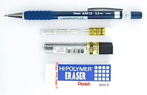 Pentel HD Heavy Duty 1.3mm Mechanical Pencil AM13 Lead & Refill Erasers Lot - Picture 1 of 7