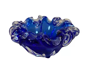 Vintage Posacenere/piatto per caramelle arruffato blu boemo - Foto 1 di 3