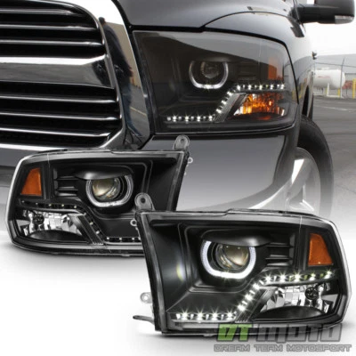 Black 2009-2018 Dodge Ram 1500 2500 3500 DRL LED Projector Halo Headlights Lamps - Image 1 of 4