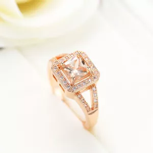 High Quality Rose Gold Plated Natural Morganite White Zircon Ring Size 6-10