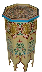 Moroccan Handmade Table Tall Side Delicate Hand Painted Moorish Exquisite Beige - Picture 1 of 5