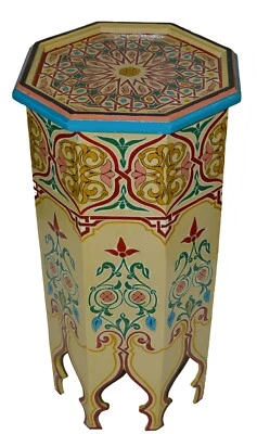 Moroccan Handmade Table Tall Side Delicate Hand Painted Moorish Exquisite Beige - Image 1 of 4