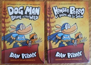 Lot of 2 Dav Pilkey (English/Spanish) "Dog Man" and "Hombre Perro" Graphic Books - Picture 1 of 5