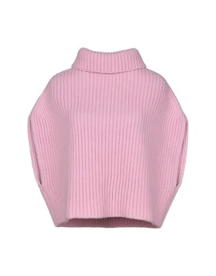 Usado en Excelente Condición Jil Sander Italia Lana Grueso Punto Cuello Alto Poncho Sin Mangas Suéter Rosa Foto 1 de 4